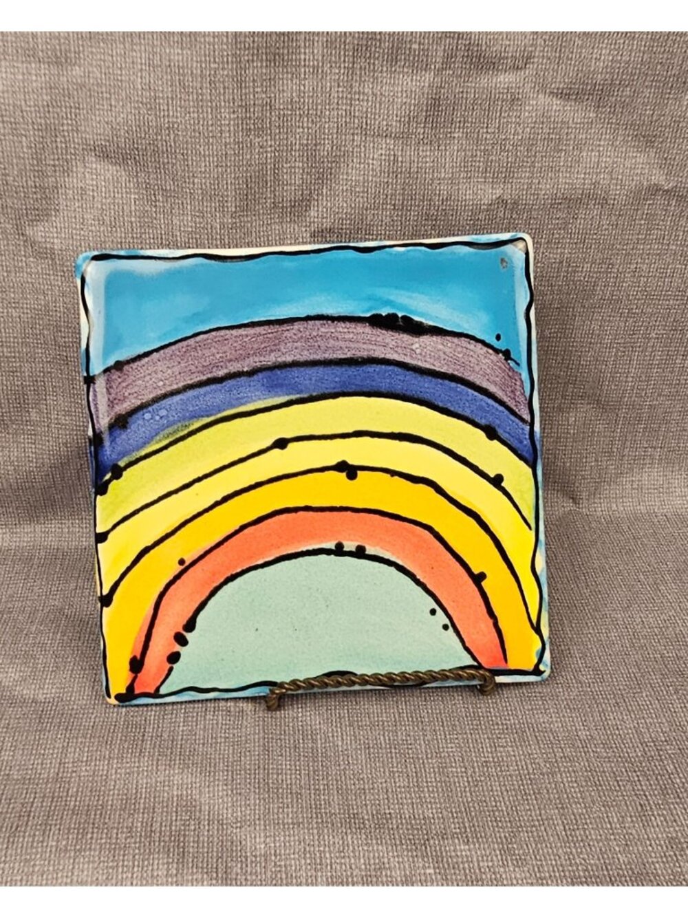 Hand-Painted Ceramic Rainbow Tile 5" Square